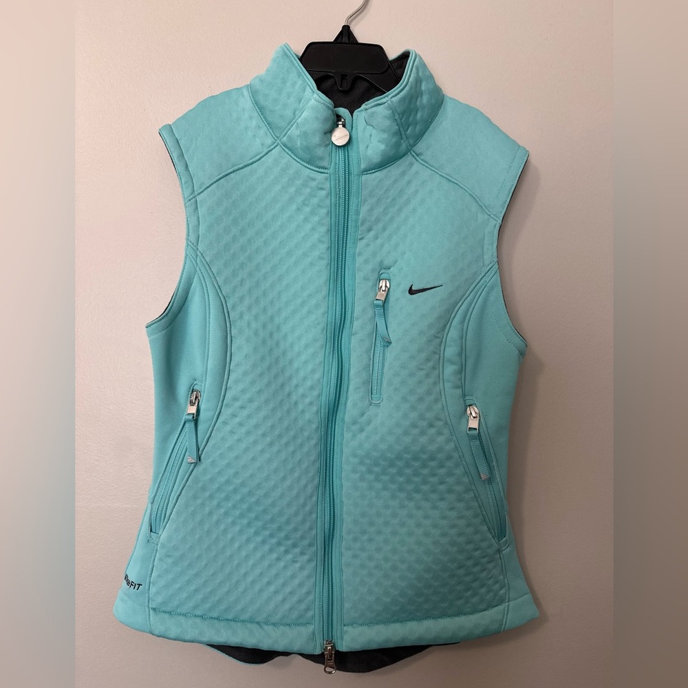 Nike Therma-Fit Women’s XS Aqua Turquoise Zip Athletic Vest Fleece Lined Running